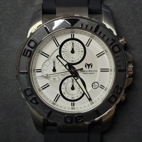 TechnoMarine Men's Watch Silver Dial Black Strap TM-725004 - Silver & Black - Picture 1 of 10